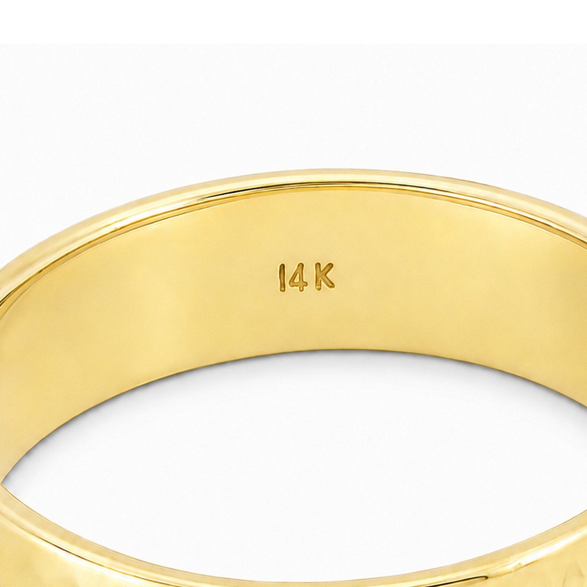 Solid 14K Yellow Gold Hammered Ring Band Handmade Deep, 6mm, Sizes 3 – 12
