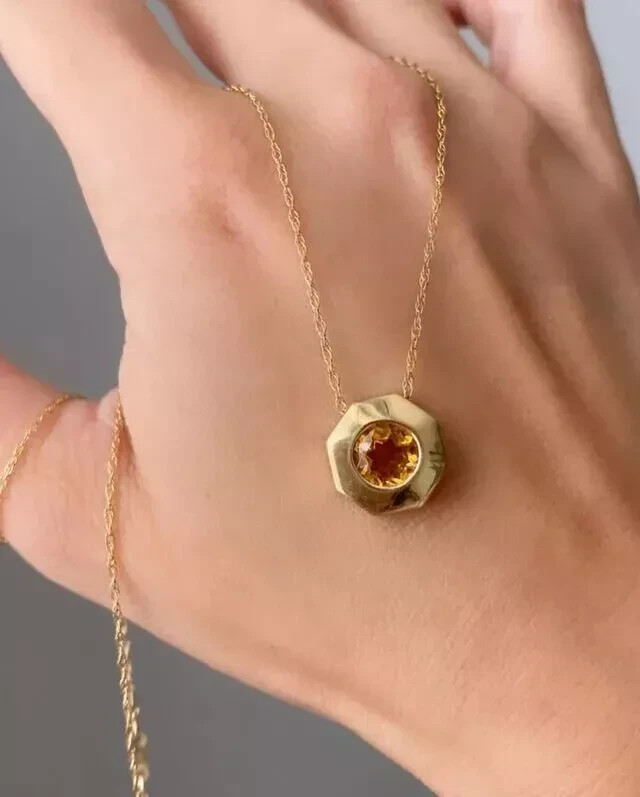 1Ct Round Cut Lab Created Citrine Bezel Women’s Pendant 14k Yellow Gold Plated
