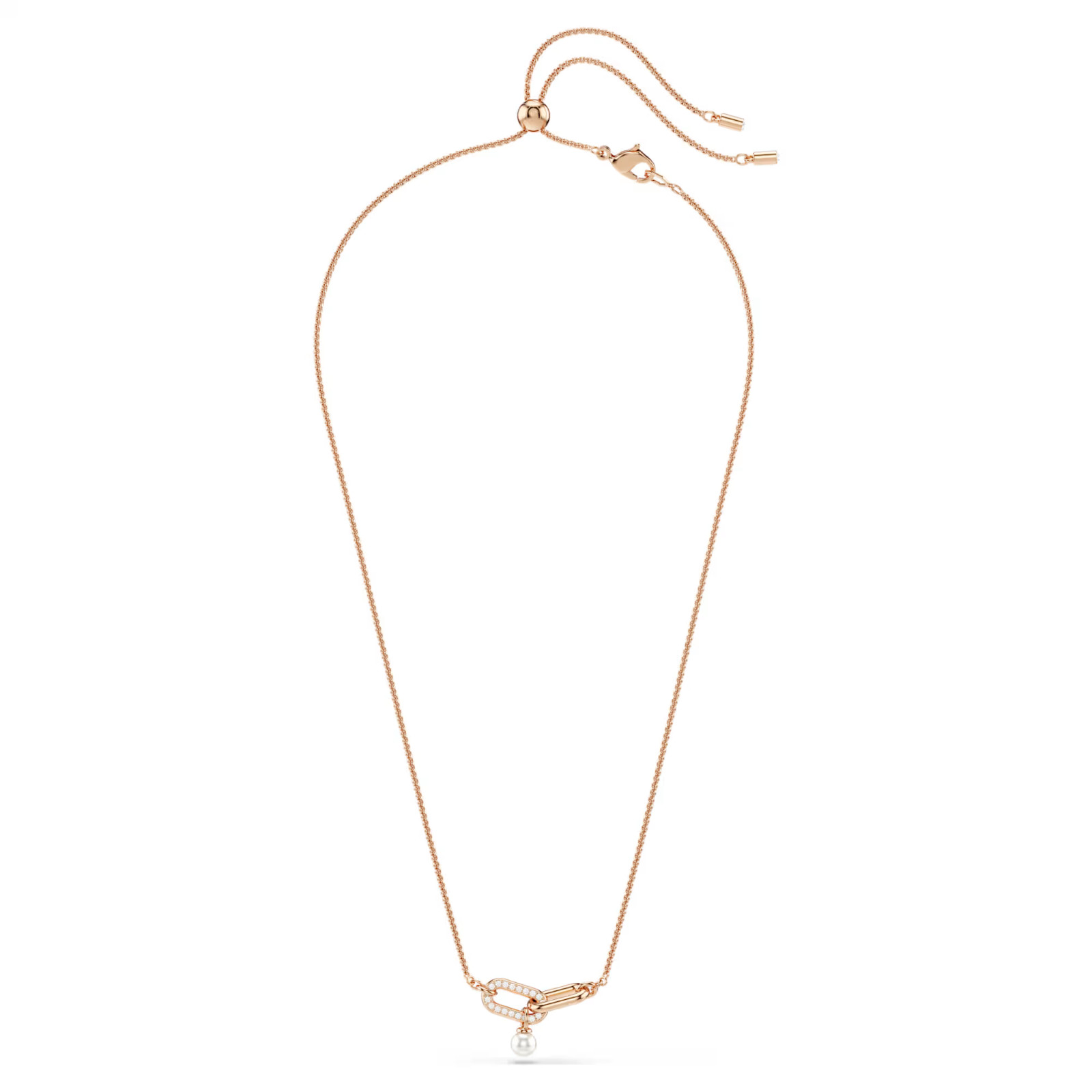 Constella White Rose Gold Pendant Necklace Round Cut Crystal Pearl New