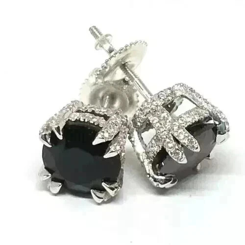 2.00Ct Round Cut Simulated Black Diamond Stud Earrings 14K White Gold Plated
