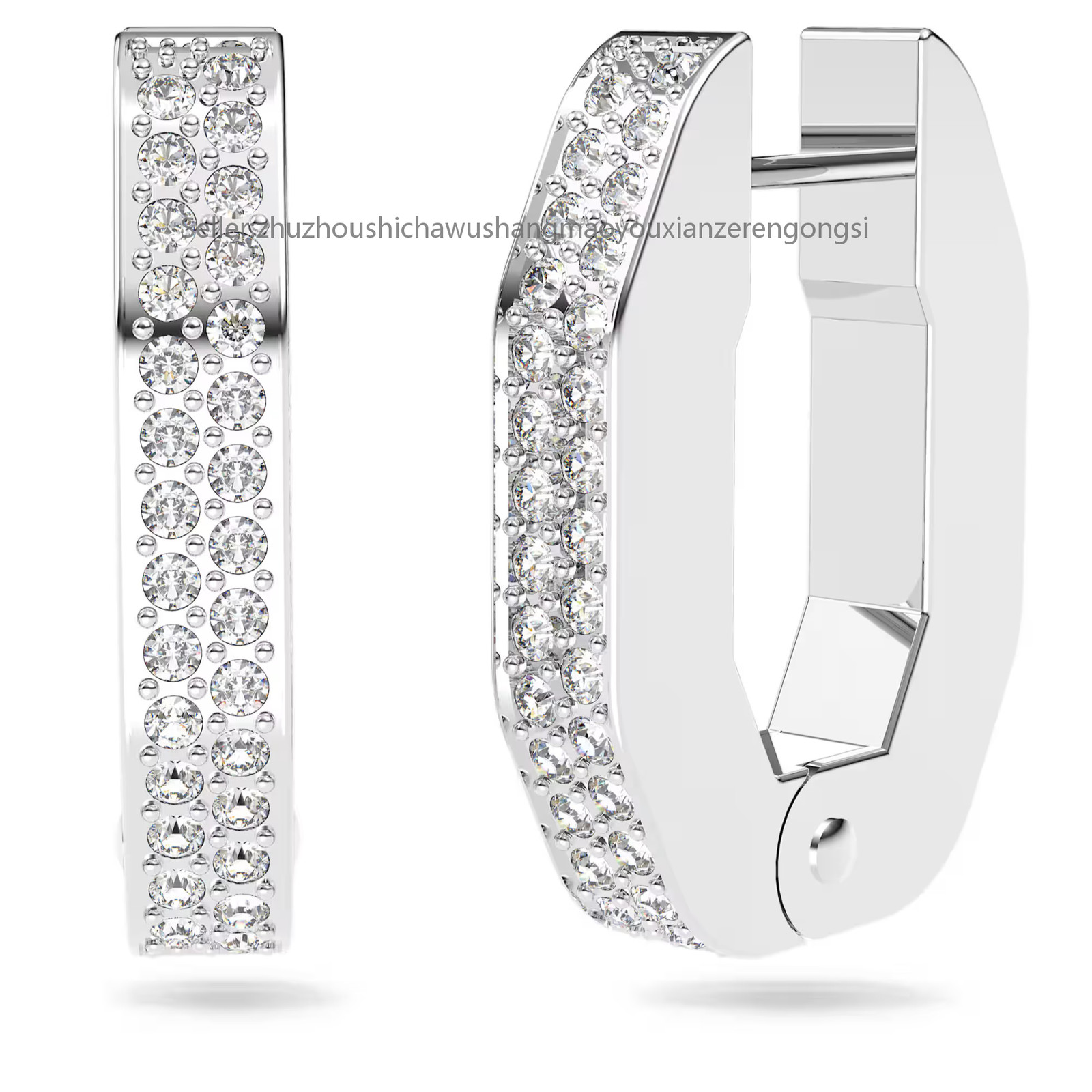 Dextera White Rhodium Plated Hoop Earrings Small Octagon Shape New