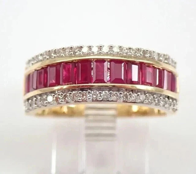 3ct Emerald Cut Lab Created Ruby Red Wedding Men Ring 14K Yellow Gold Plated