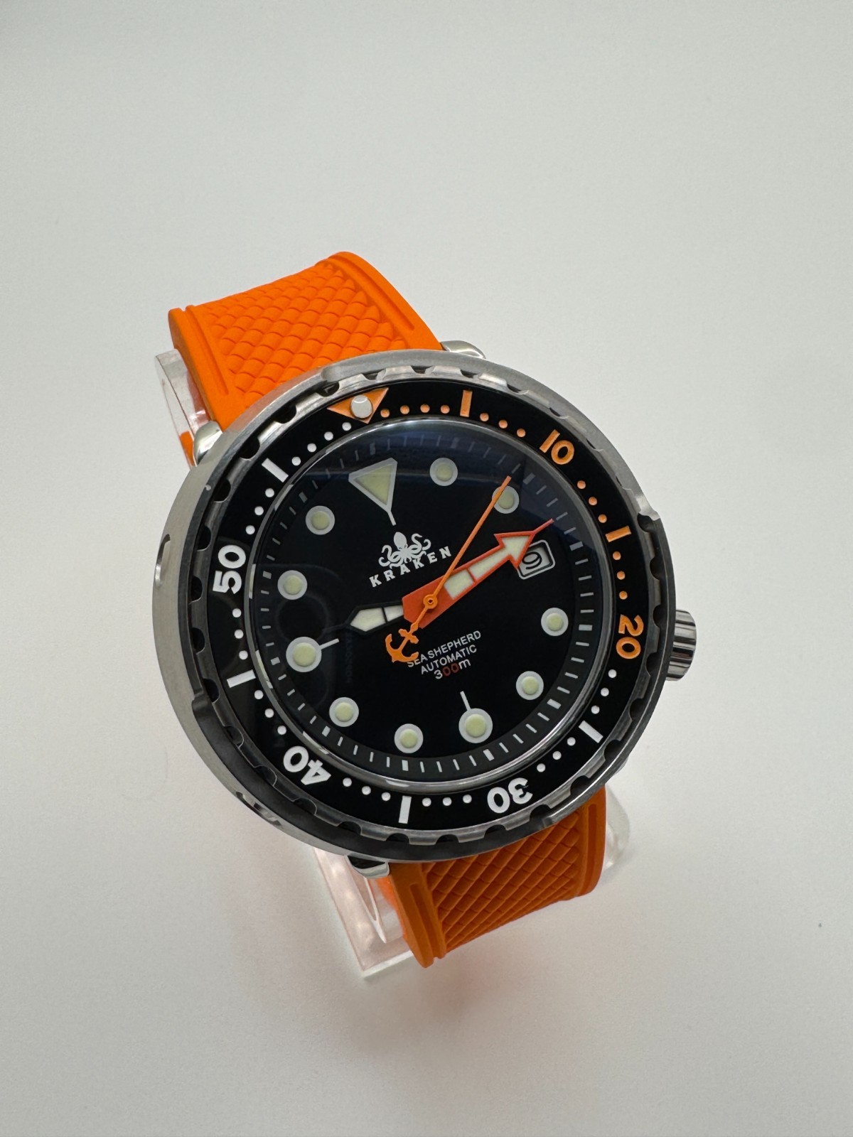 KRAKEN Automatic Dive Watch 300M NH35 Sapphire Steel Black Orange Diver