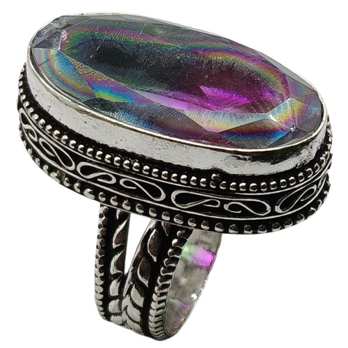 Mystic topaz Hydro Gemstone Antique Silver Plated Ring US Size-7.75 A 1234