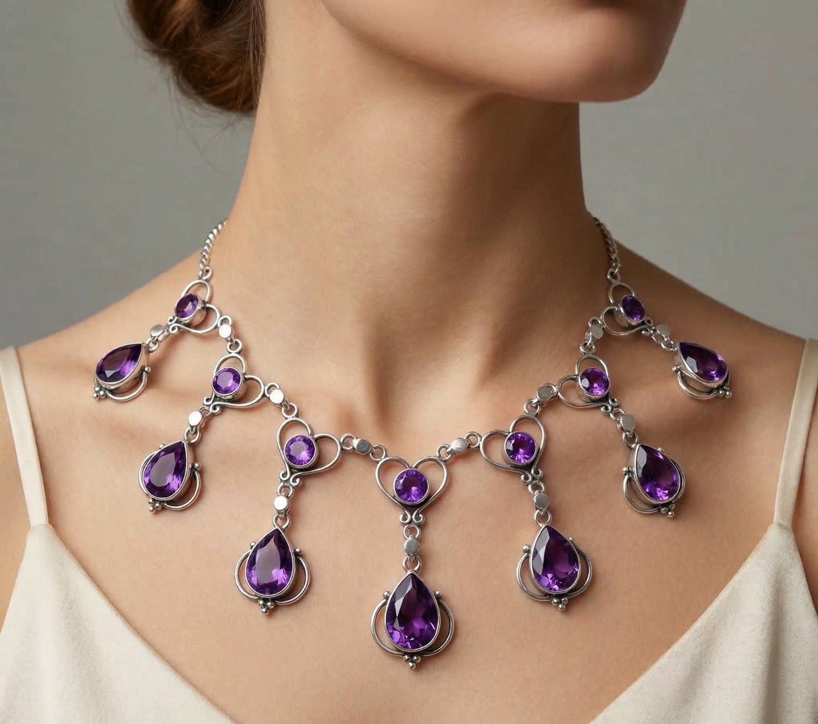 Purple Amethyst Necklace 925 Sterling Silver Gemstone Handmade Jewelry S-18 in