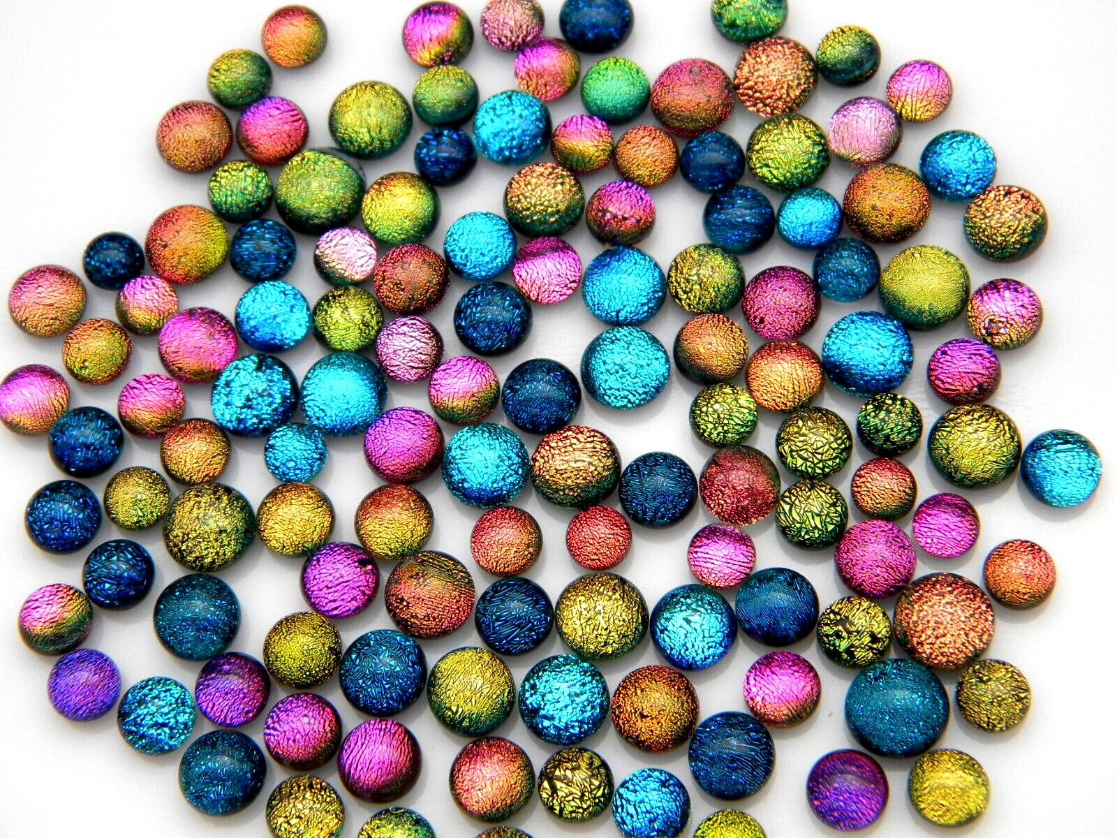 (CLEAR GLASS ON TOP) TINY DOTS Lot 100 pcs DICHROIC FUSED GLASS (V100) CABOCHON