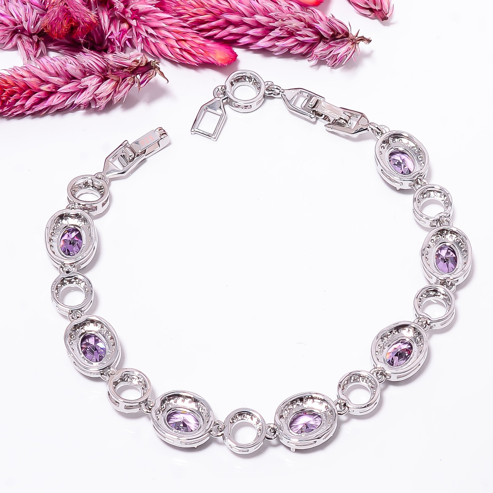 Purple Amethyst, CZ 925 Sterling Silver Adjustable Bracelet 7-8″ B132213