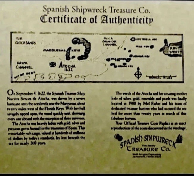 ATOCHA SHIPWRECK TREASURE COIN IN .925 BEZEL W/MATCHING ROPE CHAIN