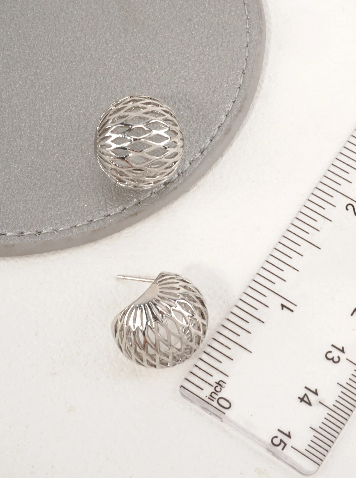 Openwork Dome Stud Earrings 0.7in, Polished Brass, Gold or Silver Tone