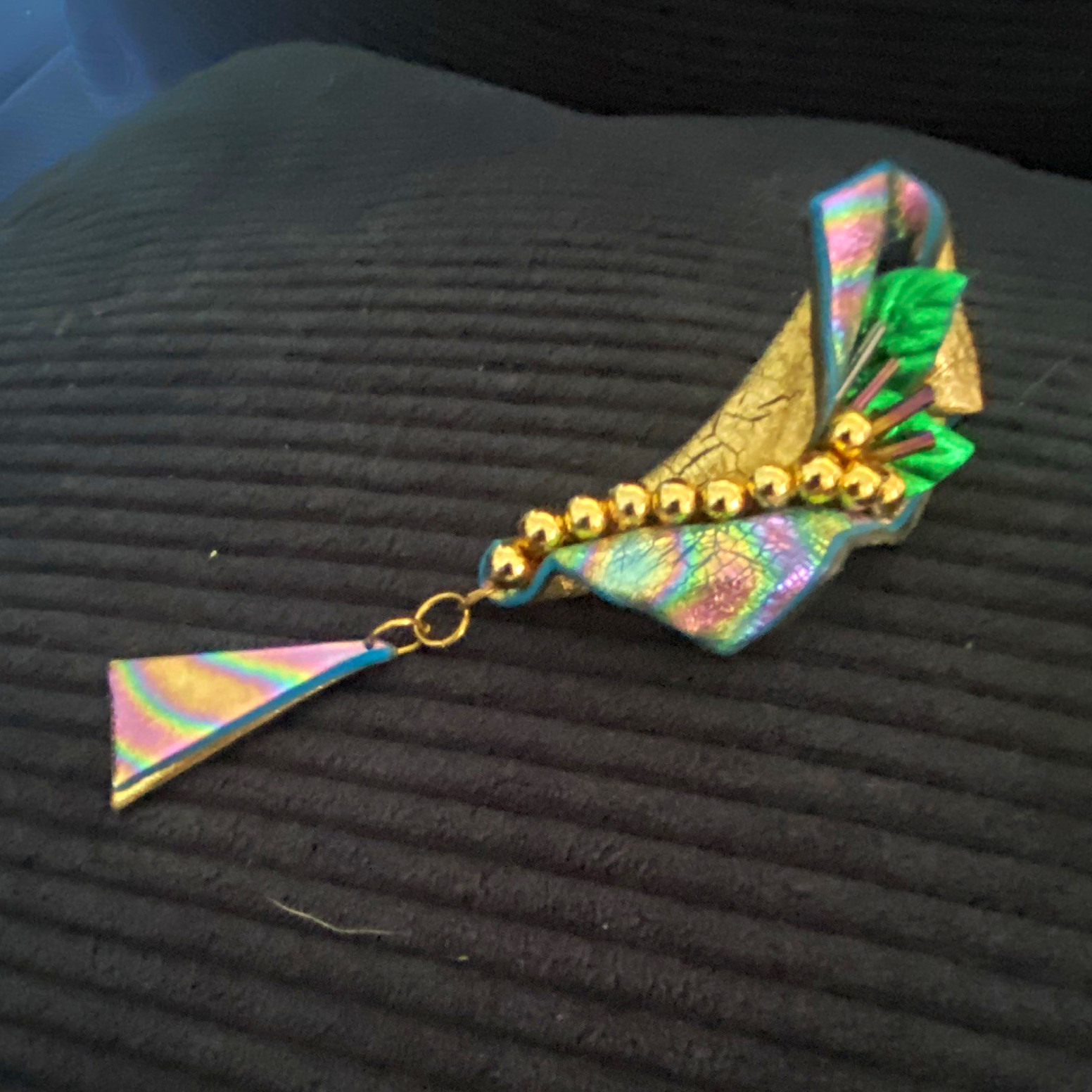 Multicolor Gold Tone Metallic resin Dangle Brooch Pin, Asymmetrical Art Theme