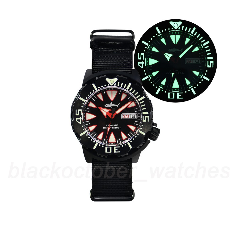 Heimdallr Ocean Monster NH36A Day Date Automatic 200M Diver Watch C3 316L Sharky