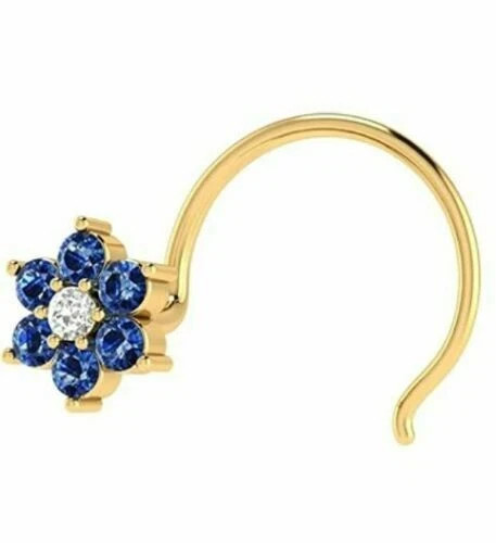 0.20CT Round Simulated Sapphire Nose Ring Piercing Pin 14K Yellow Gold Plated