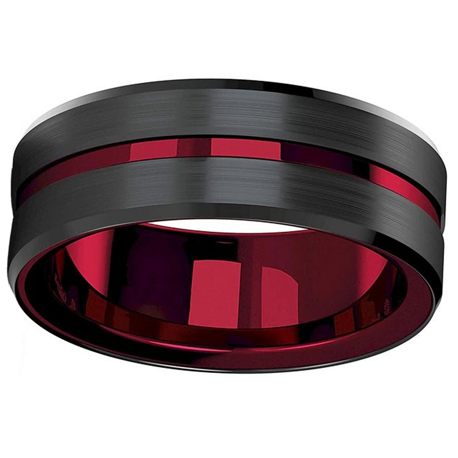 Sinister Rocker Ring Black Red Genderless Stainless Steel Gothic Vampire Band