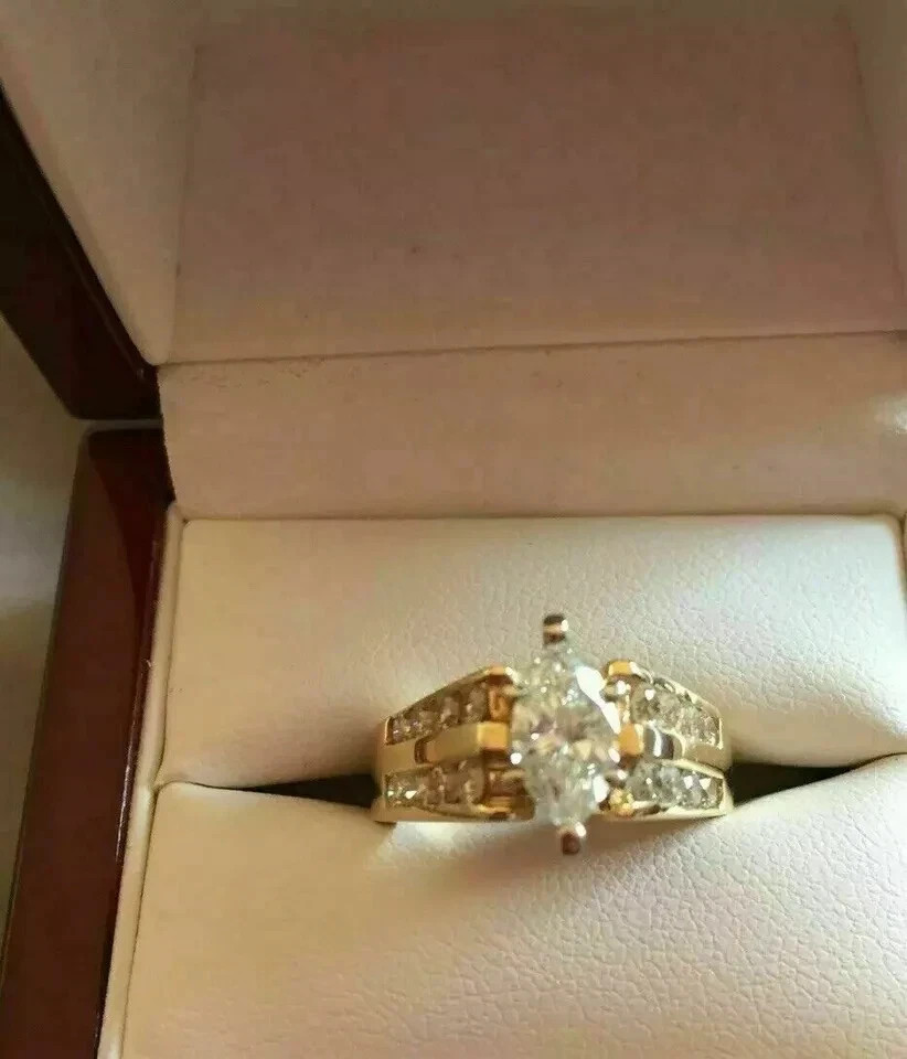 2Ct Marquise Cut Lab Created Diamond Engagement Ring 14k Yellow Gold Plated