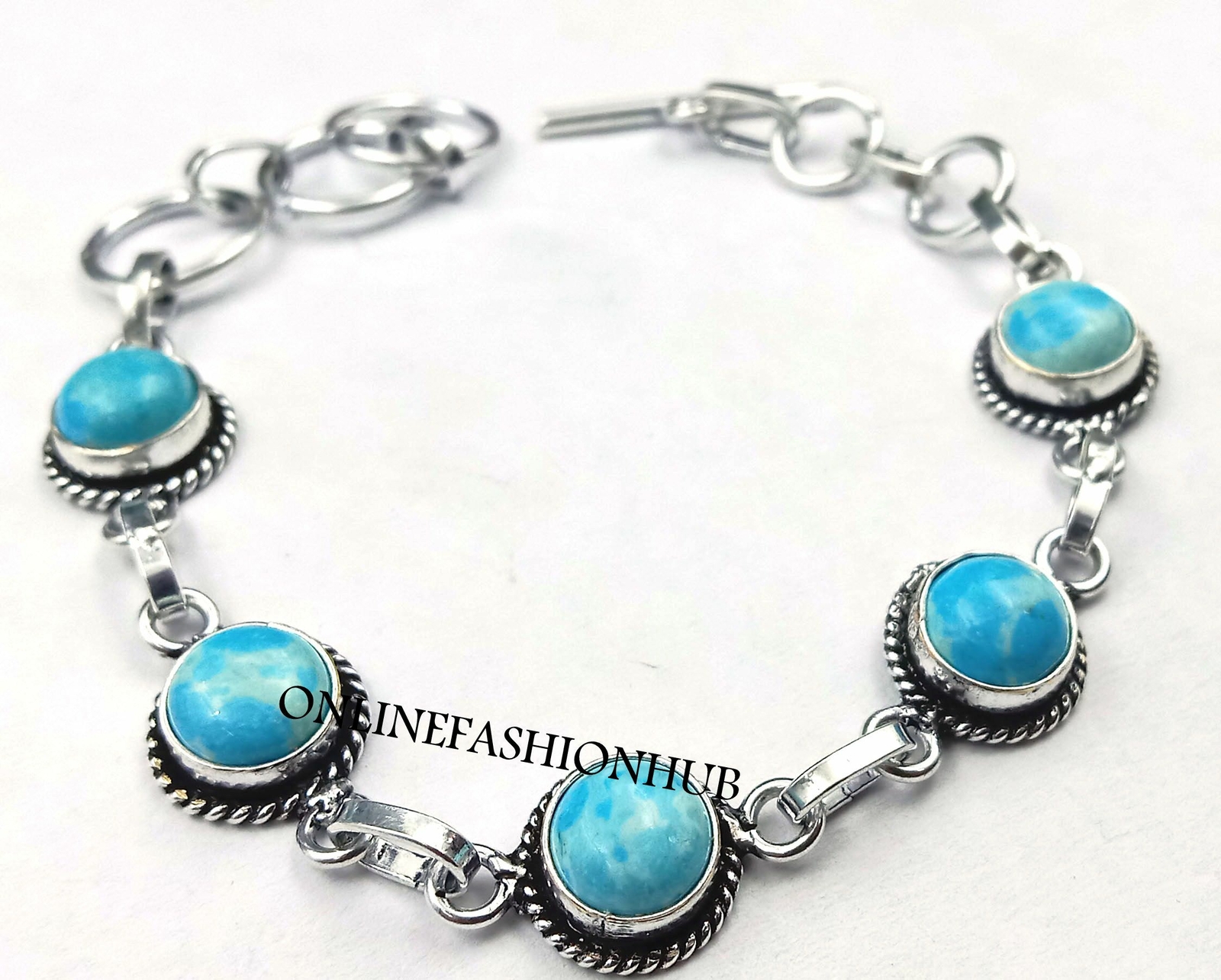 Larimar Gemstone 925 Sterling Silver Plated Men Adjustable Bracelet Jewelry Gift