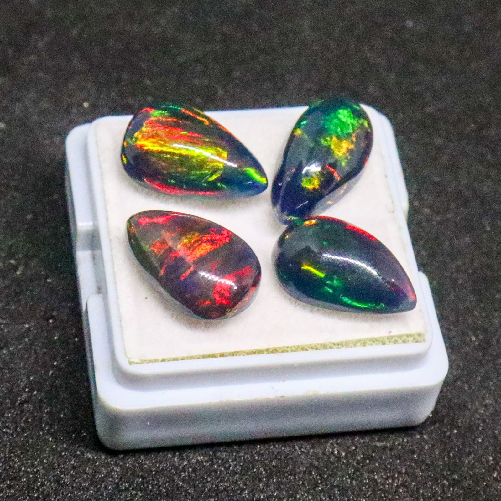 100Pcs AAA Natural Black Opal Pear Cabochon Multi Fire 12x8mm Wholesale Lot