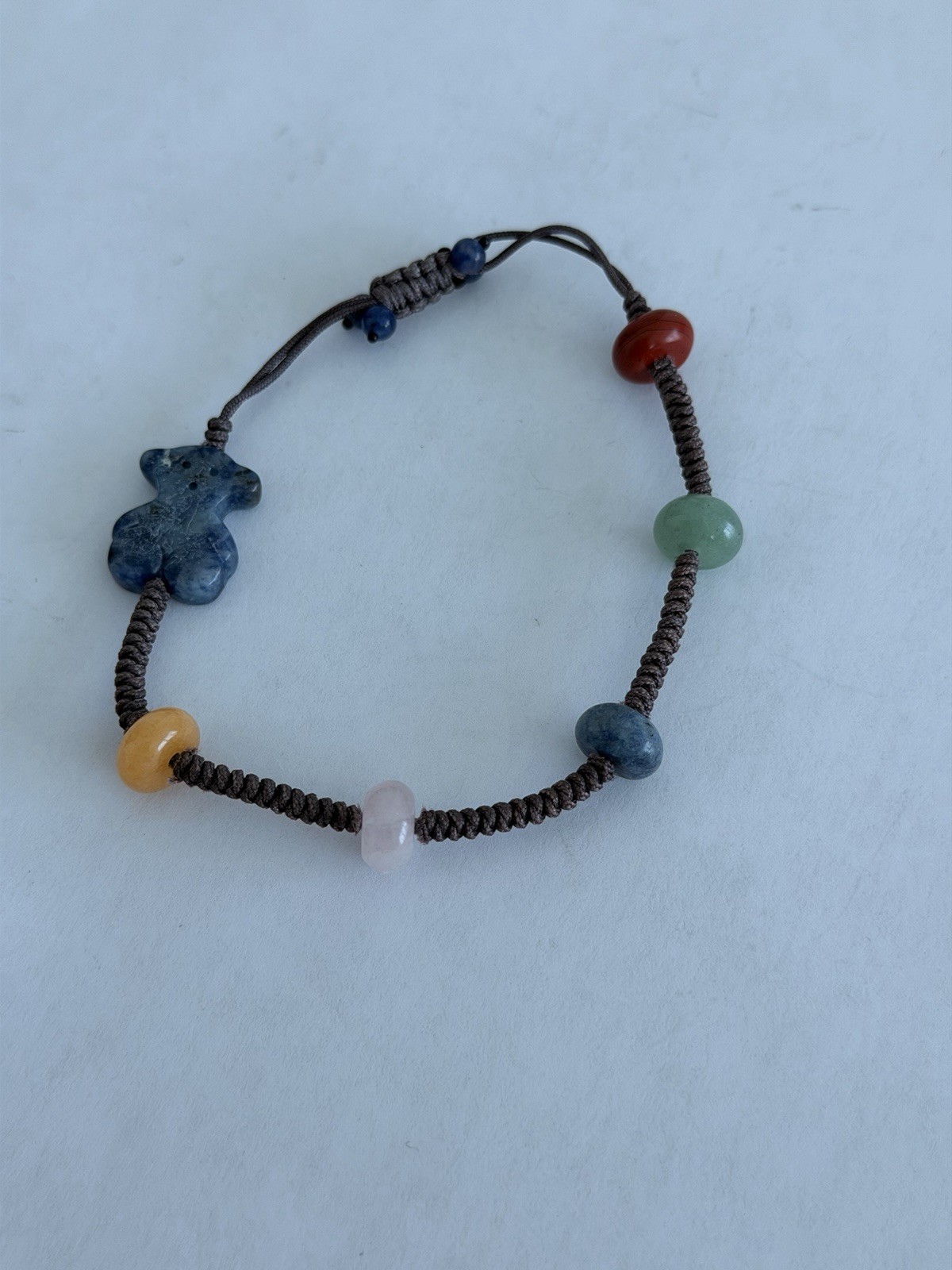 TOUS Adjustable Cord Beaded Bracelet with Multicolor Stones & Teddy Bear