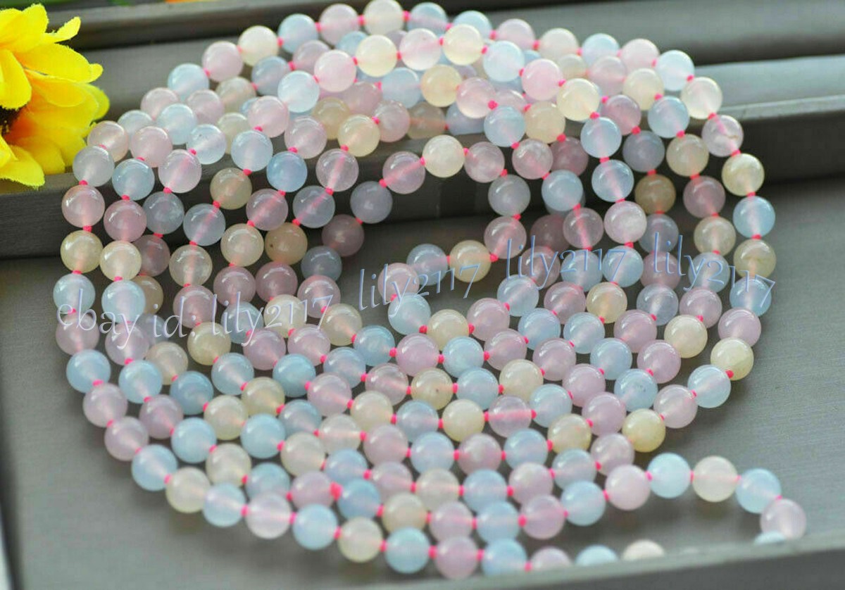 Natural Multicolor Morganite Round Gemstone Beads Necklace 36-100 inch 6/8/10mm