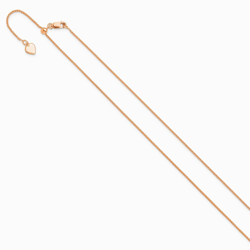 Sterling Silver Rose Gold-Plated Adjustable 1mm Spiga Chain Necklace 22″-30″