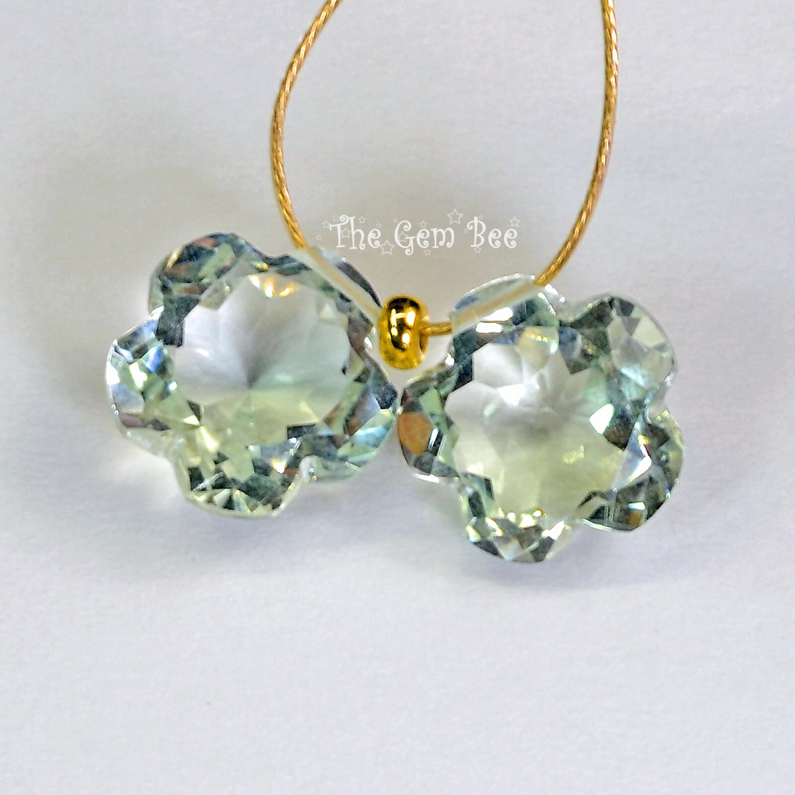 7.8mm Green Amethyst Prasiolite Faceted Carved Carving Flower Briolette Bead (2)
