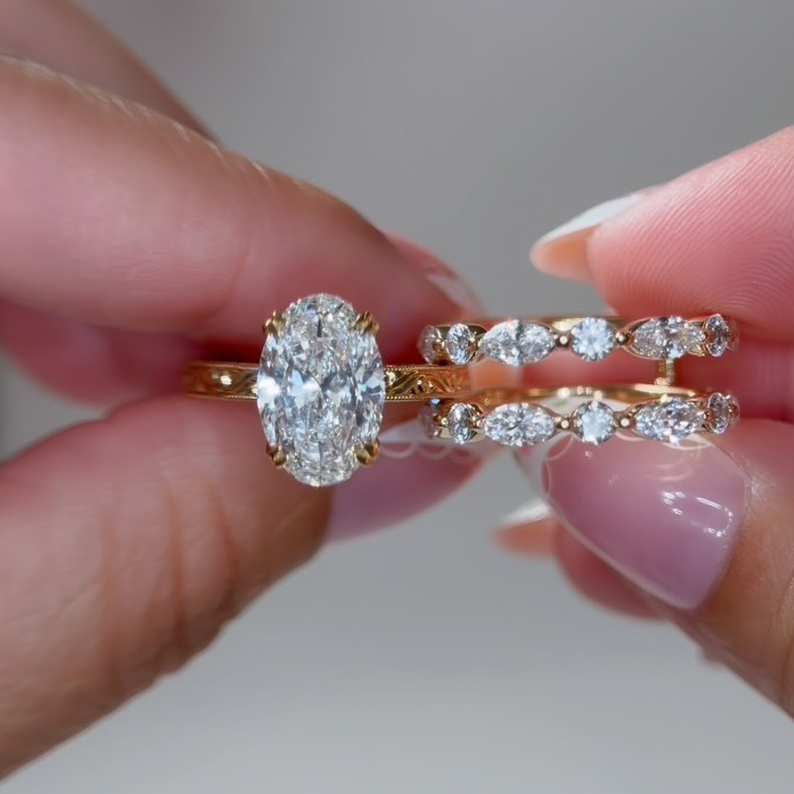 5.29CTW Oval Cut Moissanite Enhance Set Engagement Ring 14K Yellow Gold Plated