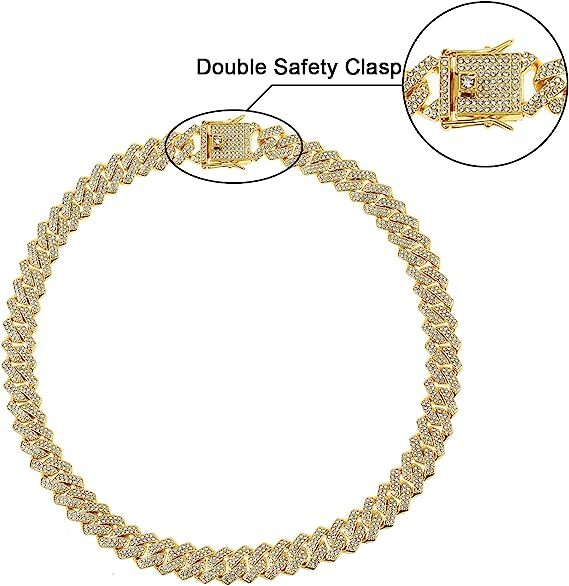 Men’s Gold Plated Iced CZ Out Solid Miami Cuban Link Bracelet Or Chain 12MM