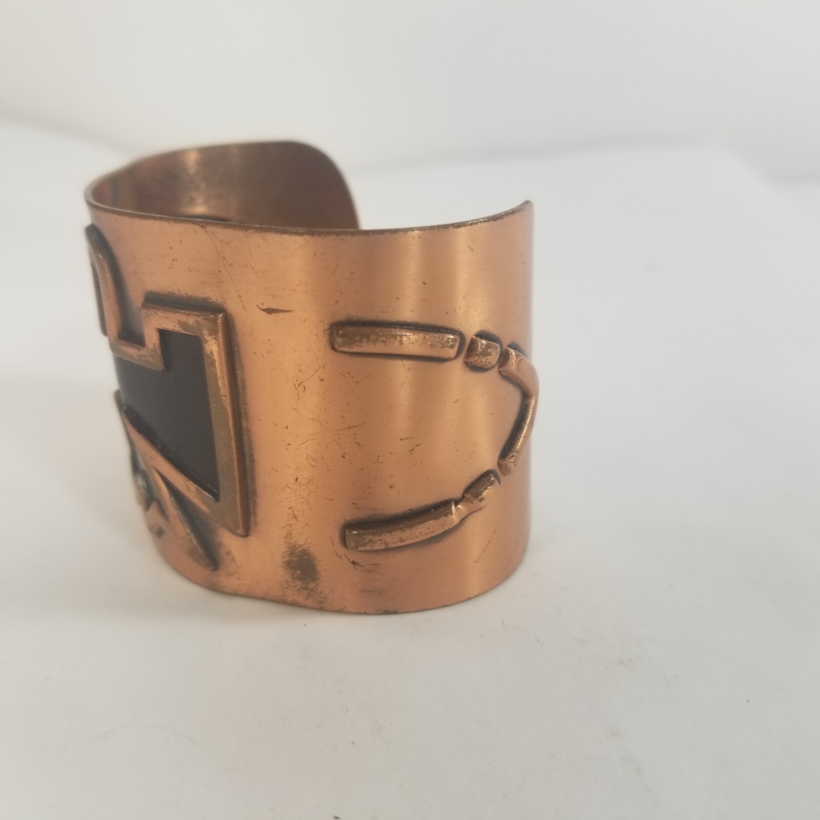 Vintage Wide Copper Cuff Bracelet Native American Thunderbird