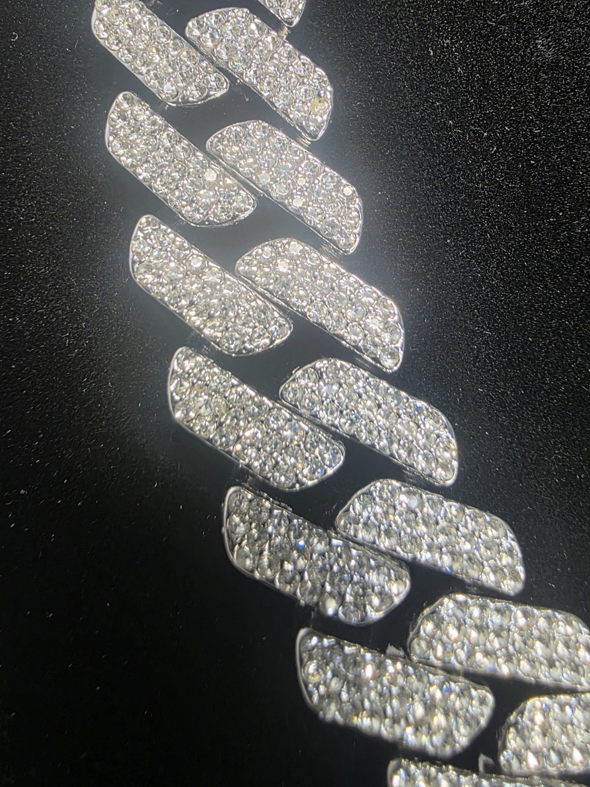24” 3 Row Moissanite Cuban Link Chain in 925 Sterling Silver.