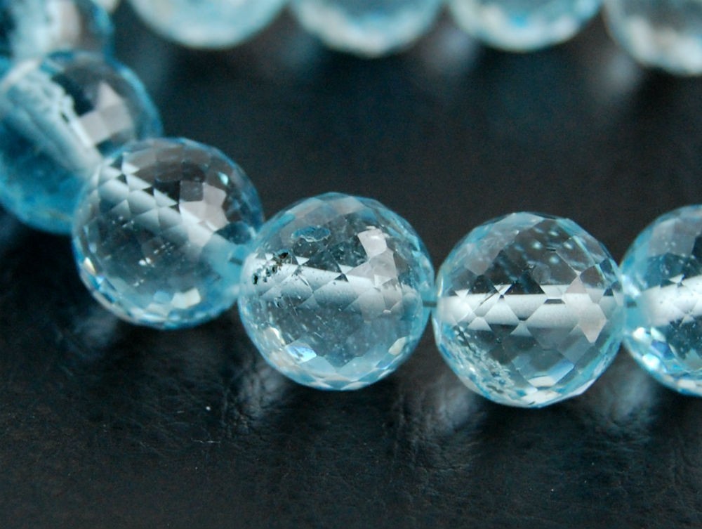 11mm BIG SKy Blue Topaz Faceted Round Ball Semi Precious Gemstone Bead (1pc)