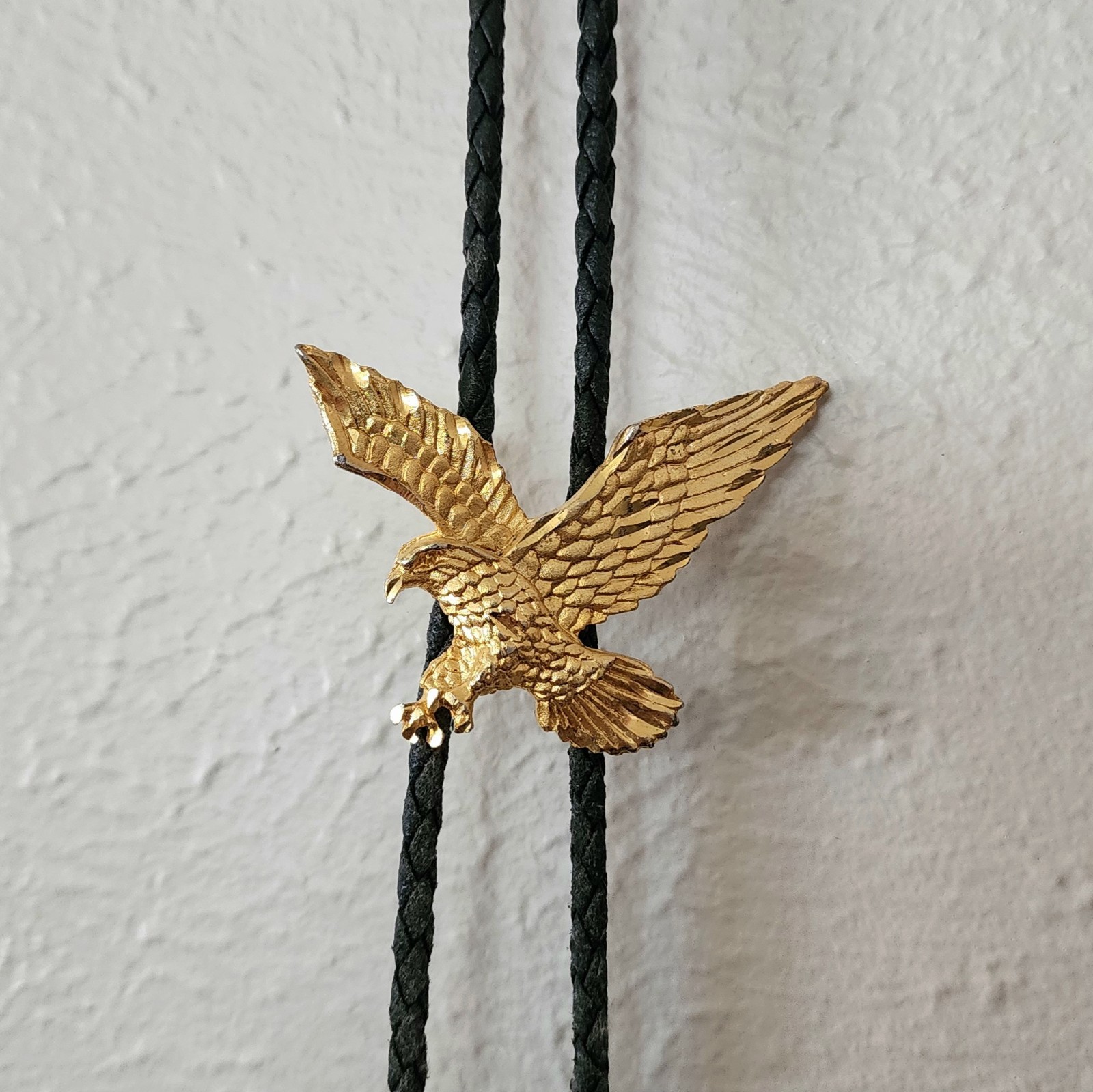 Golden Eagle Bolo Tie With Black Pleather Adjustable Rope