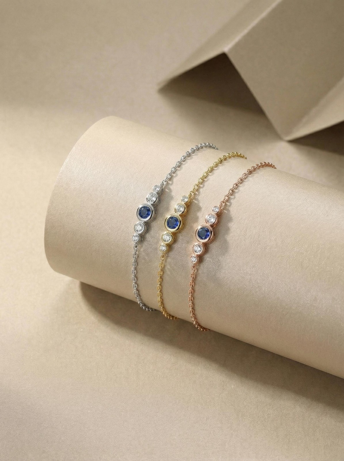 14k Yellow Gold Plated 2ct Round Simulated Sapphire Minimalist Chain Bracelet