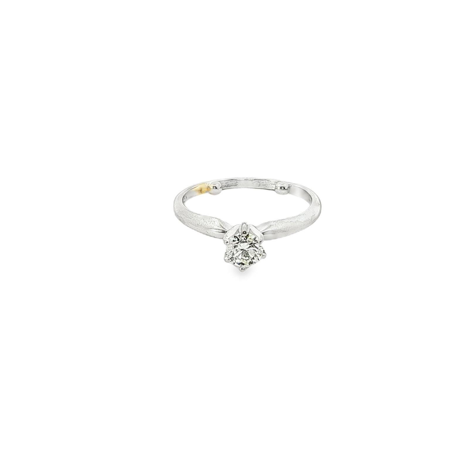 Diamond Solitaire Ring .40ct Round Cut Six Prong Two Tone Textured Band Size 5