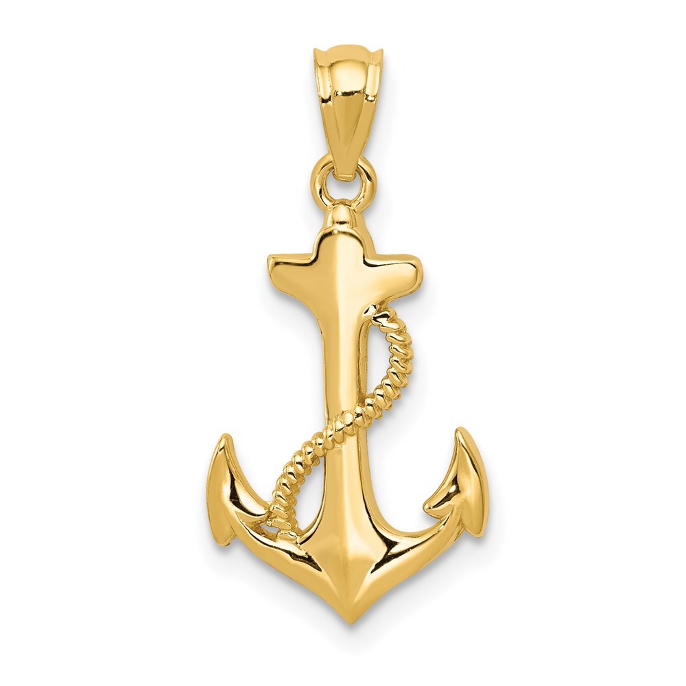 14k Yellow Gold Polished Anchor with Rope Pendant 0.65 g