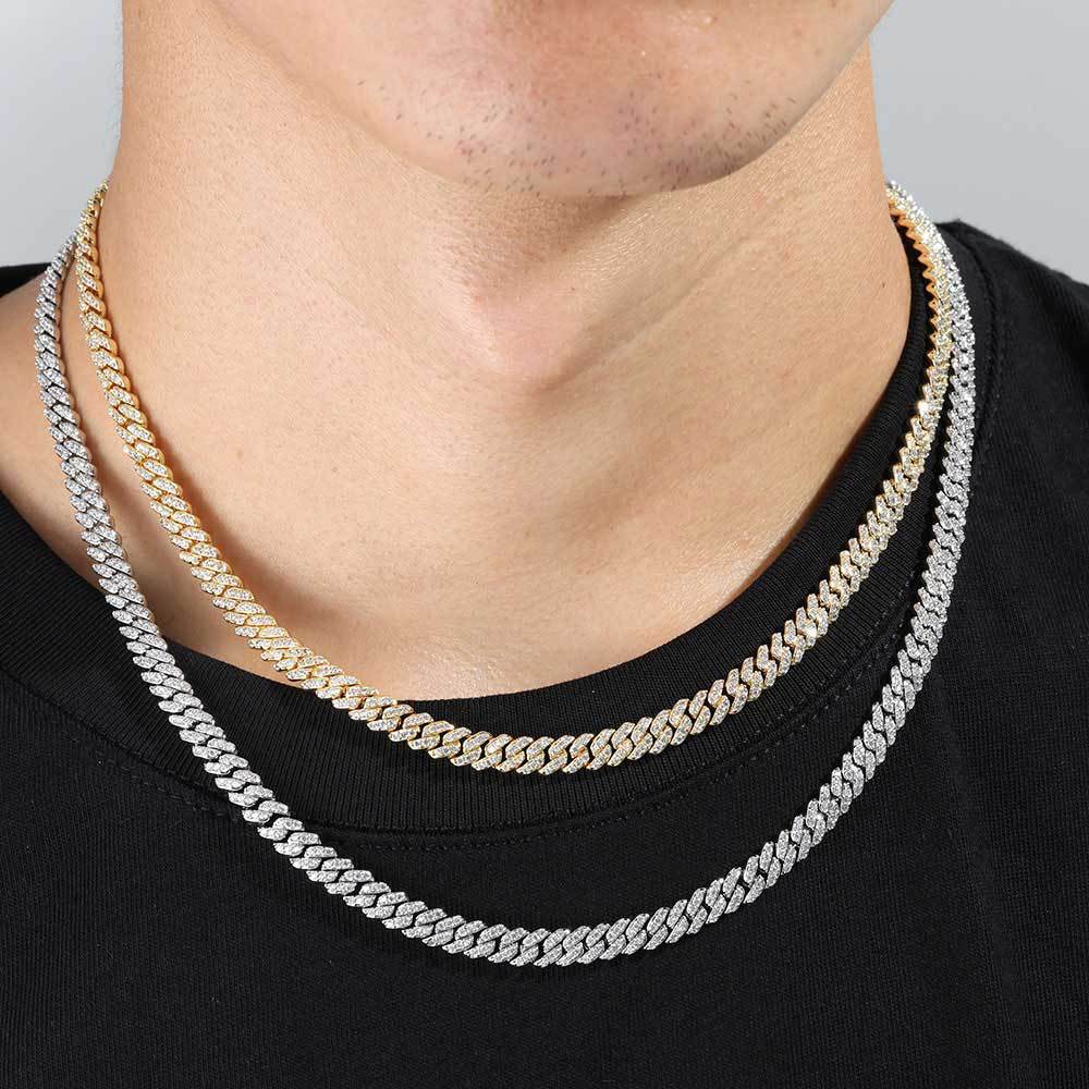 6MM Miami Cuban Link Chain Full Iced CZ Out Necklace Gold Plated Stainless Steel