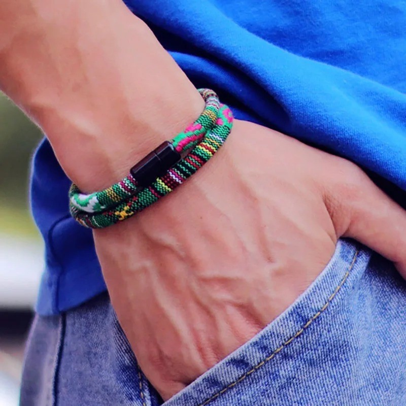 Tactical Bohemian Rope Bracelet Men Strong Magnetic Clasp Adventure Gear