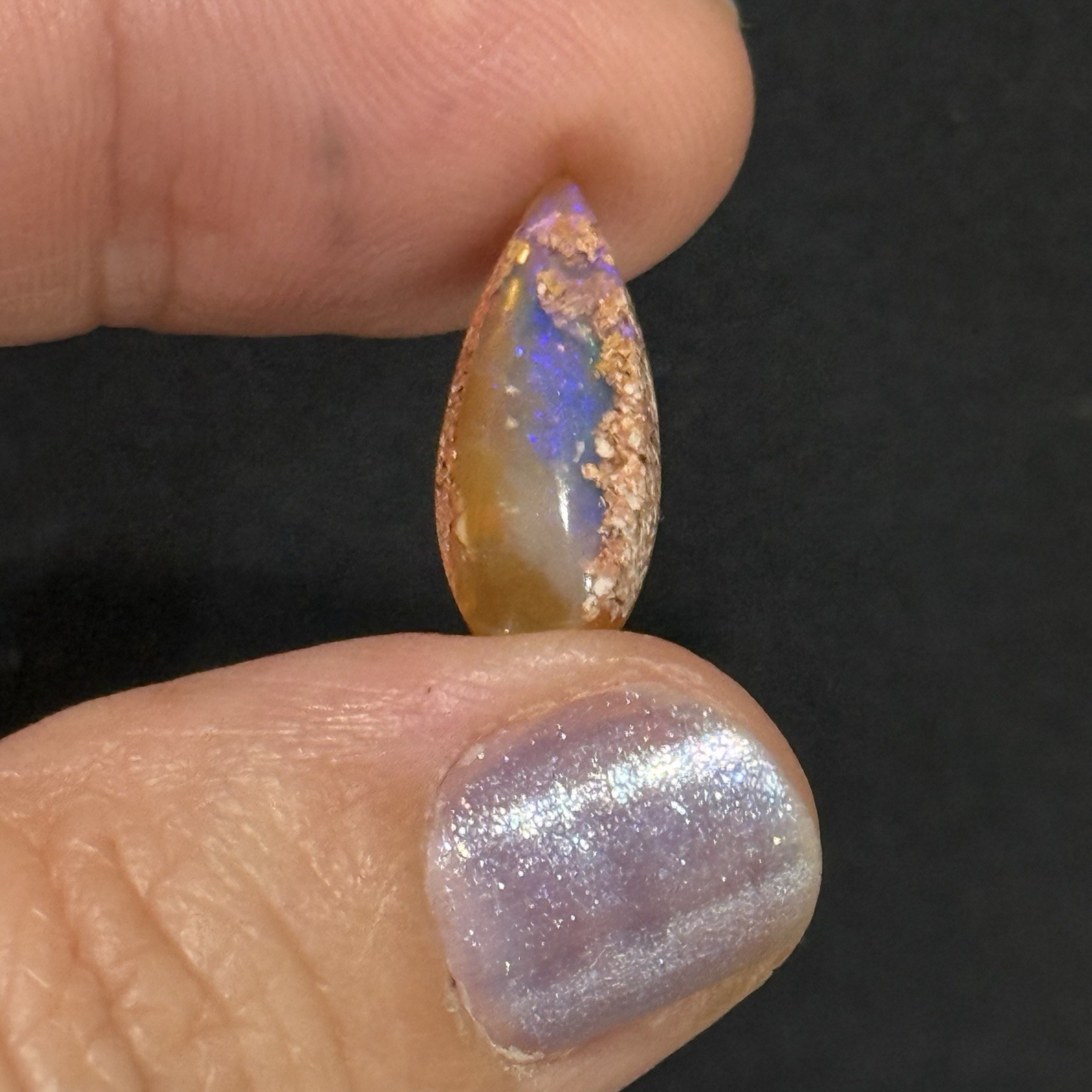 3.5ct 18.5×7.7×4.2mm Purple Crystal Pipe Australian Boulder Opal Cabochon Gem