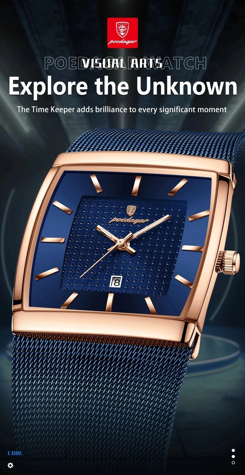 Luxury Men’s Watch Rectangle Steel Mesh Waterproof Luminous Date Quartz
