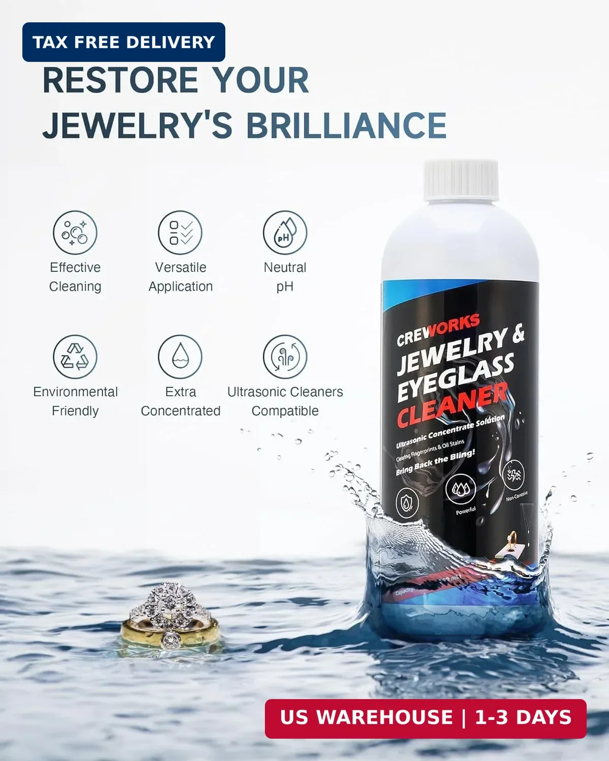 CREWORKS 17 fl oz Jewelry Cleaner Solution for Ultrasonic Cleaner Liquid | 1:40