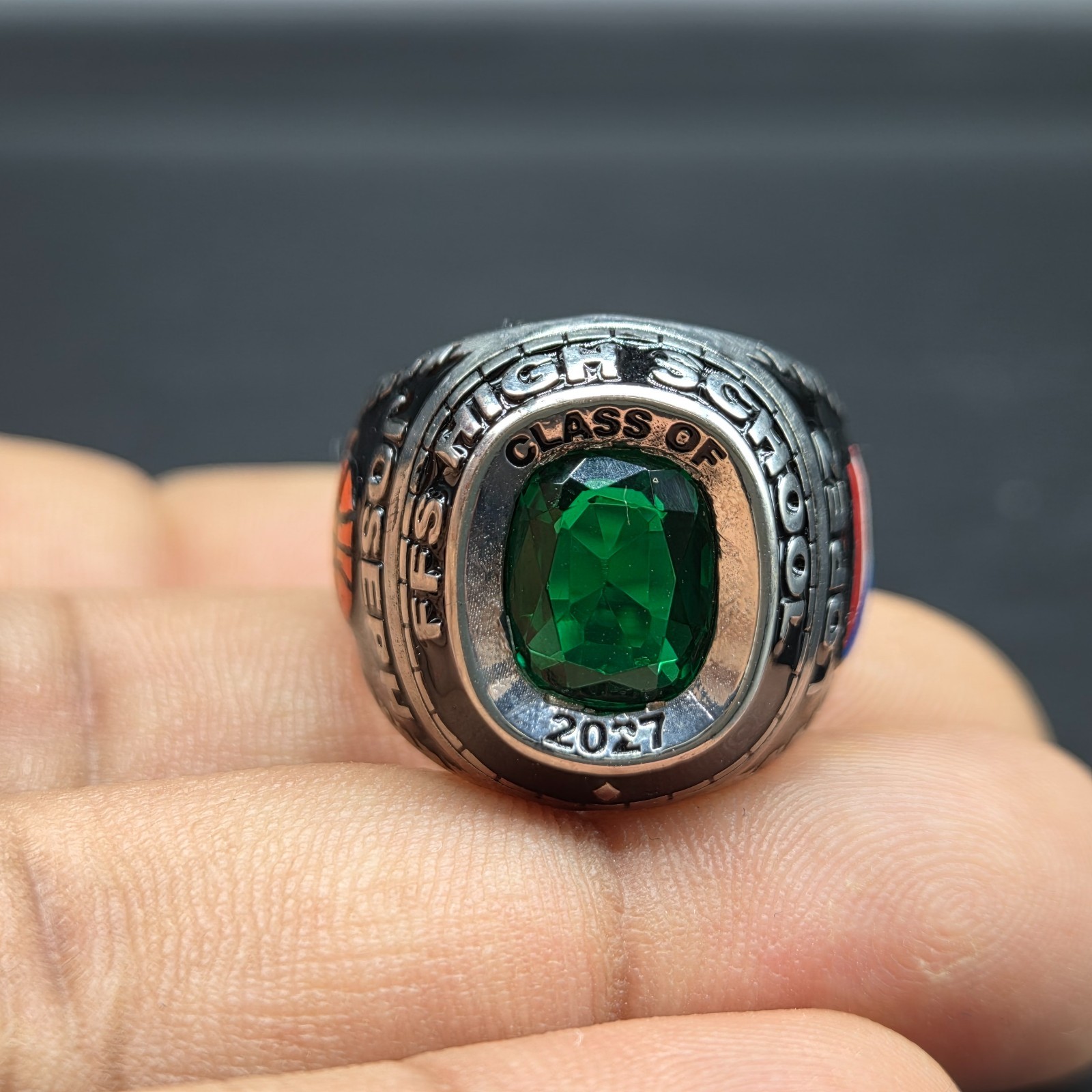 925 Sterling Silver Green Cushion Ring Personalized Collage Graduation Gifts