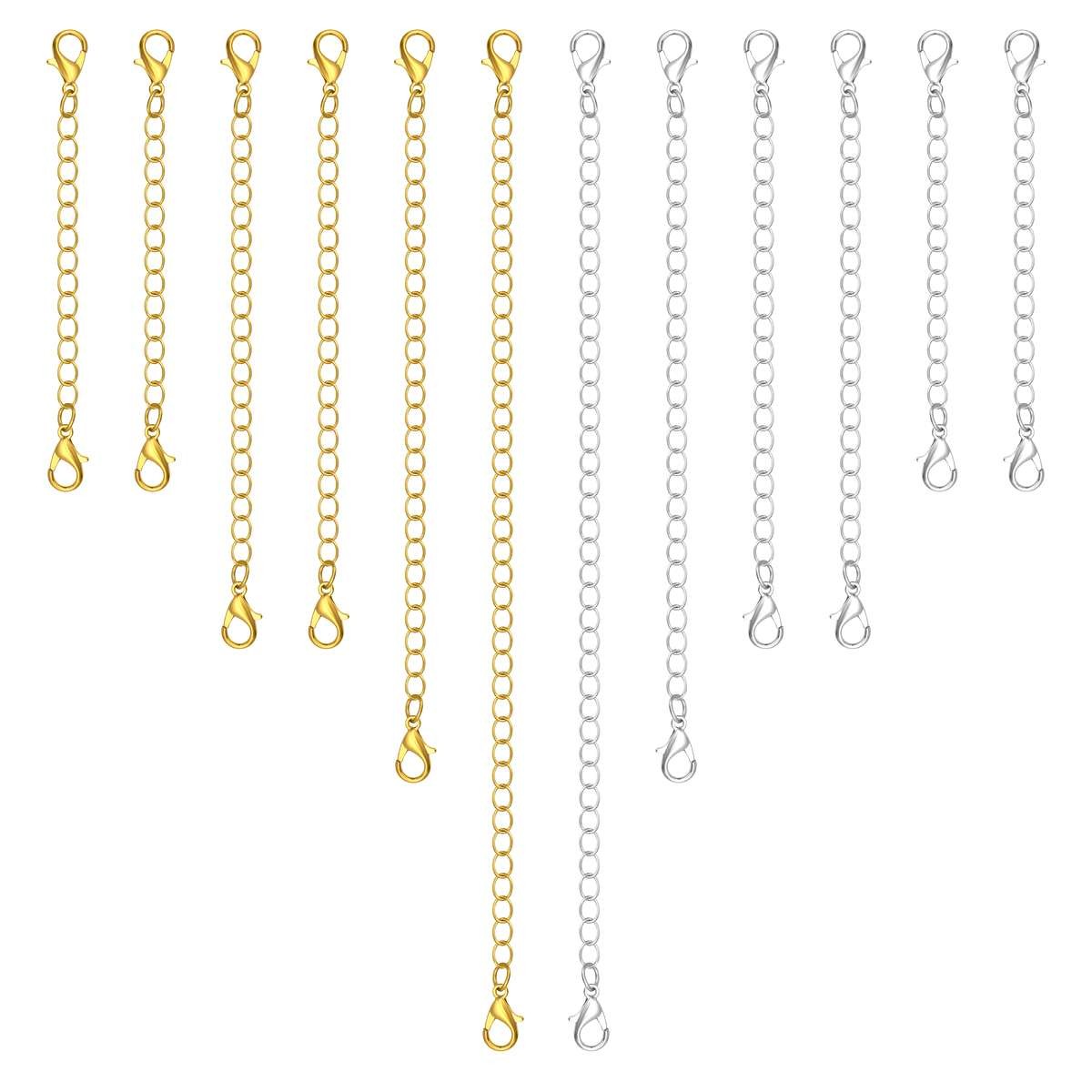 12/24Pcs Stainless Steel Necklace Bracelet Extender Chain Extenders Silver Gold