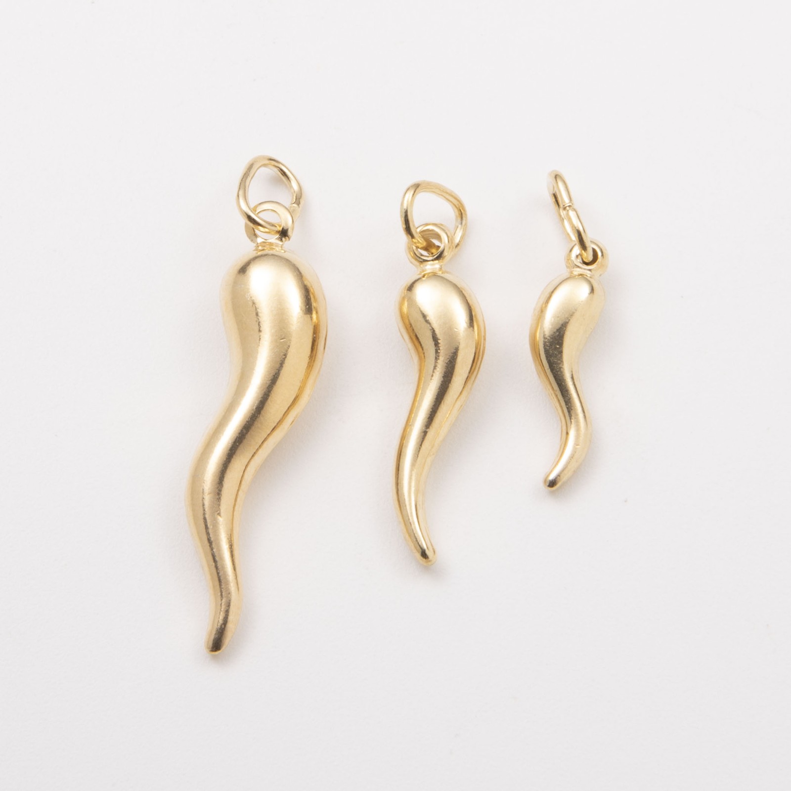 Cornicello Italian Horn Charm Pendant 14K Yellow Gold-Plated Silver 925 All Size