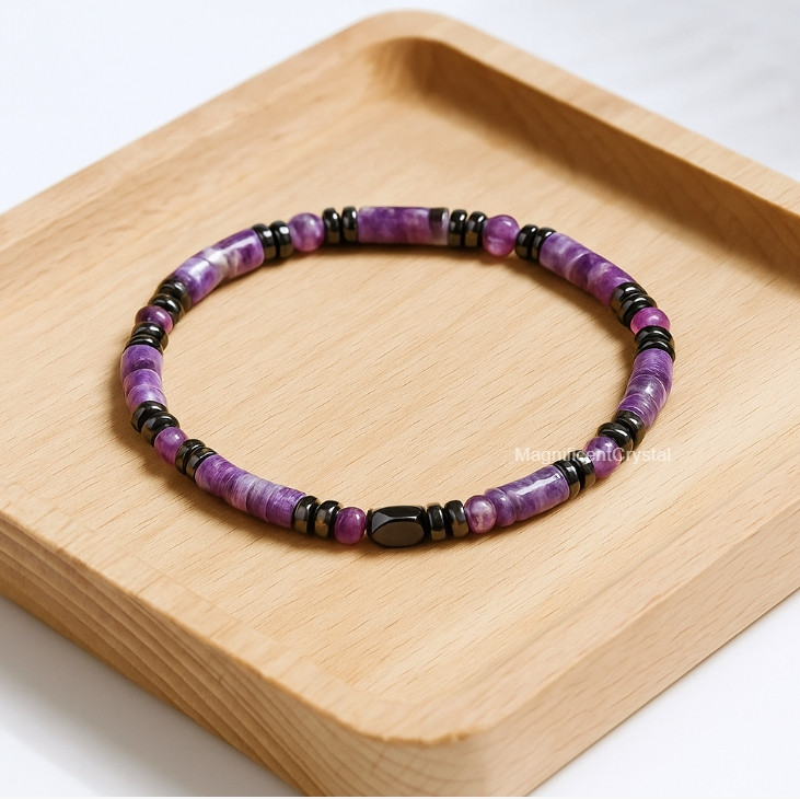Healing Bracelet Amethyst Stone Bracelet Natural Hematite Men Reiki Jewelry Gift