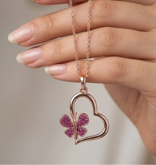 4ct Round Cut Simulated Pink Sapphire Heart Pendant Women’s 14k Rose Gold Plated