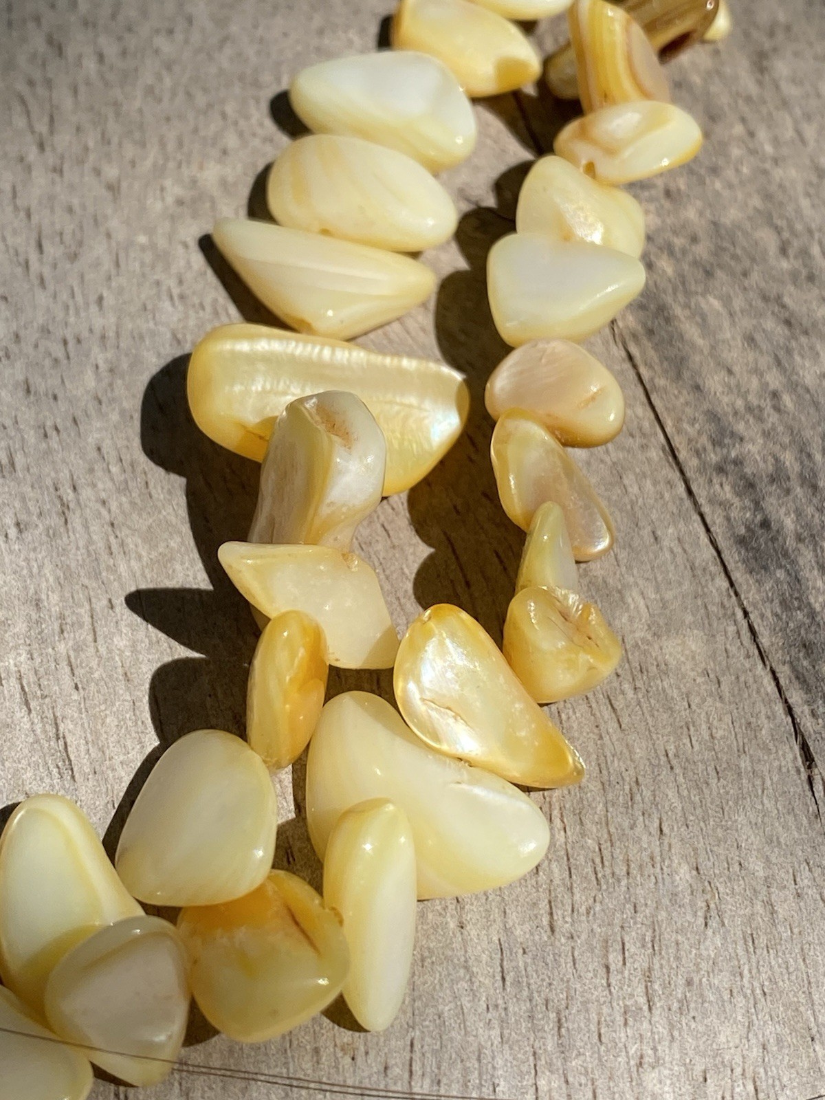 Yellow Natural Shell Chip Beaded Statement Necklace, Heavy, Lobster Clasp