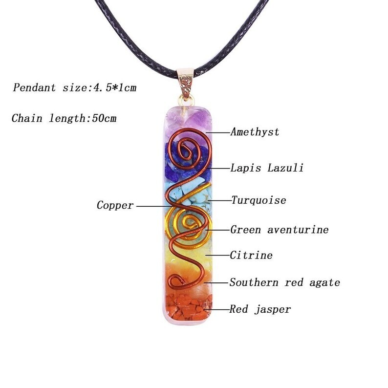 7 Chakra Natural Crystal Orgone Pendant Orgonite Unisex Healing Necklace Resin