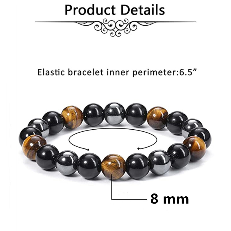 Natural Energy Healing Stretch Bracelet Stone Hematite Tiger Eye for Men Women