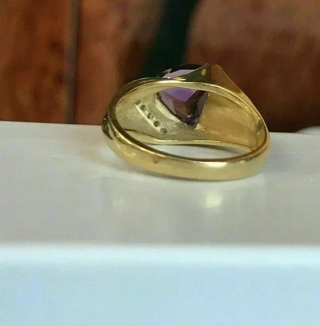 2.20Ctw Trillion Cut Lab Created Amethyst Wedding Ring 14K Yellow Gold Plated