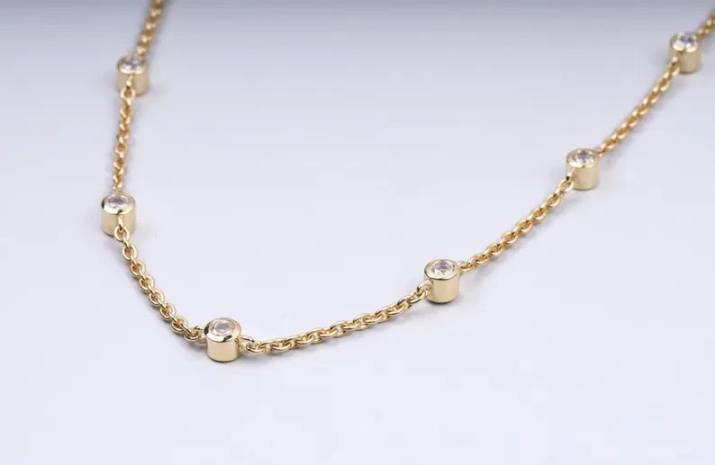 2.00 TCW Round Real Lab created Bezel Filled Necklace In 14k Yellow Gold Plated
