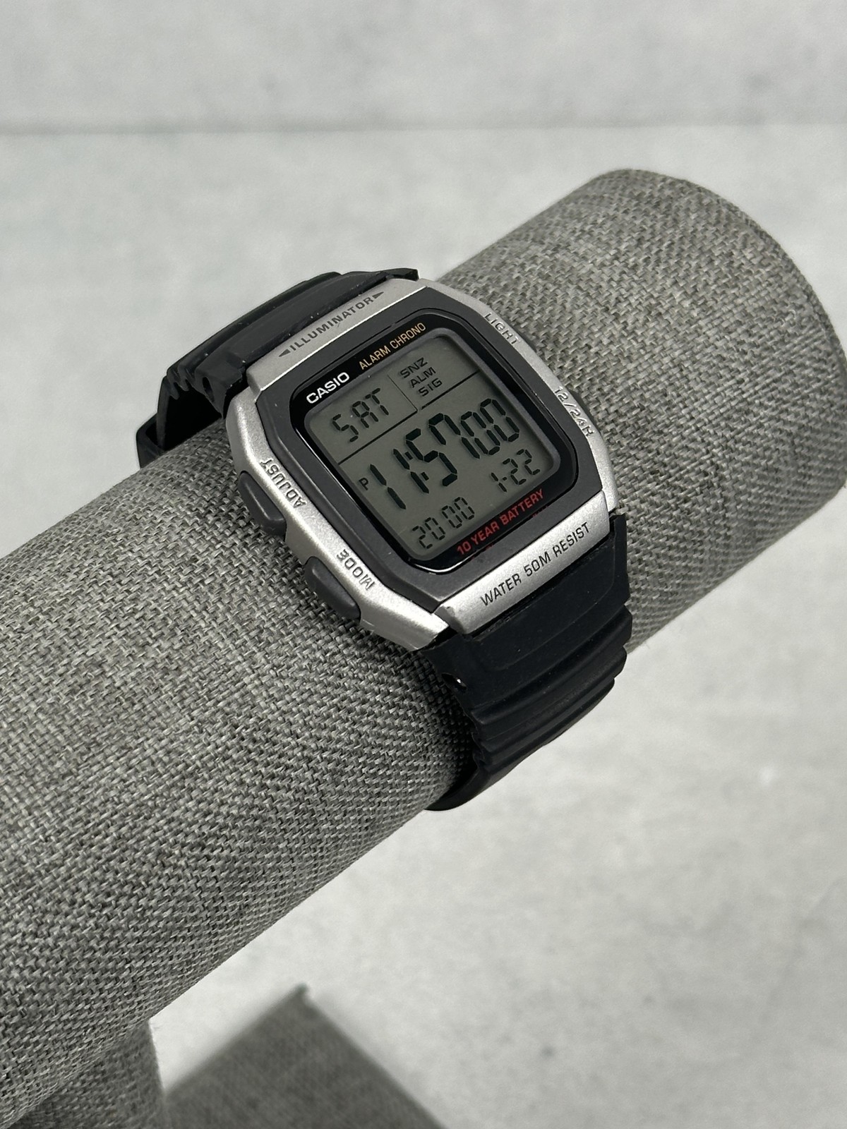 Casio Watch Mens 35mm Digital Alarm Chrono Black Resin Illuminator WR 50M W-96H