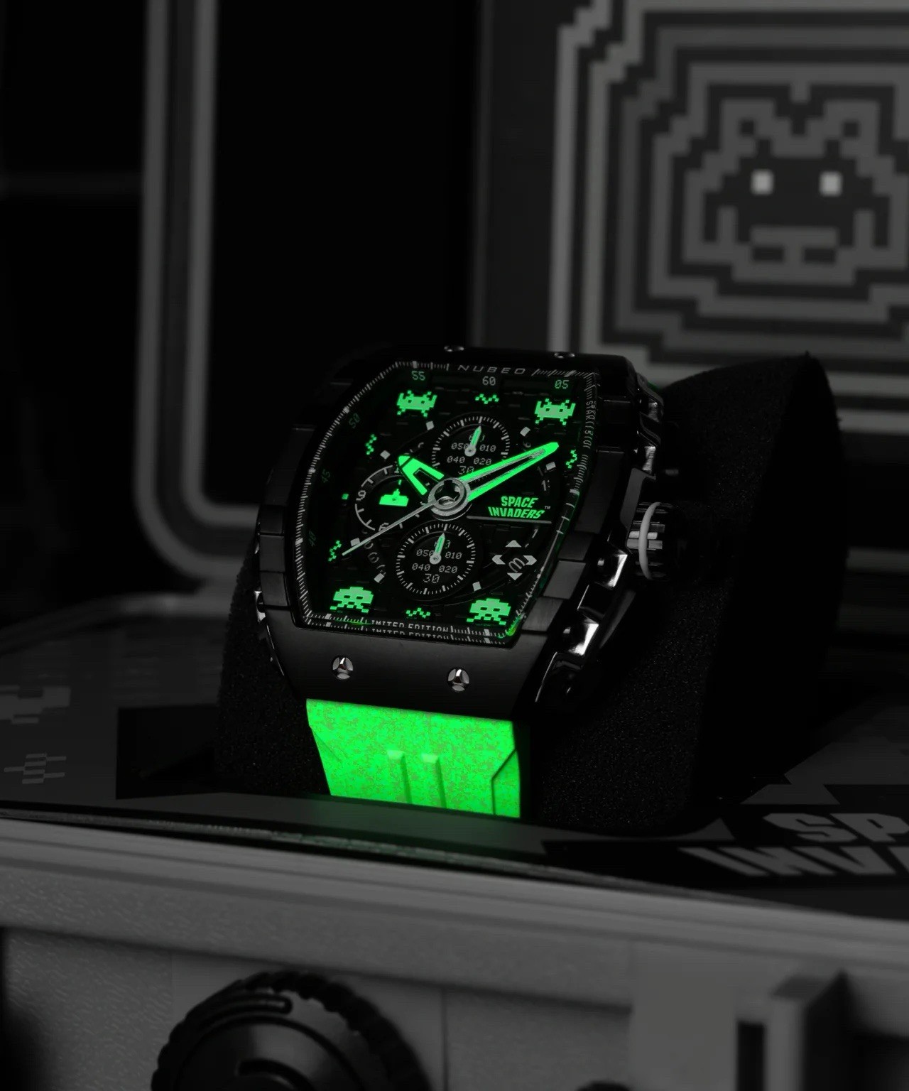 NUBEO MAGELLAN CHRONOGRAPH SPACE INVADERS LIMITED EDITION LUNAR BLACK WATCH LE